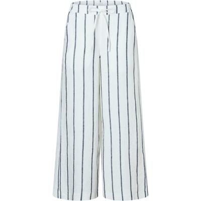 Leinenhose MAC "CALLIE cropped", Damen, Gr. 40, N-Gr, weiß (weiß, blau), Web, Obermaterial: 100% Leinen, gestreift, normal lang, Hosen, gestreift mit Kordelzug