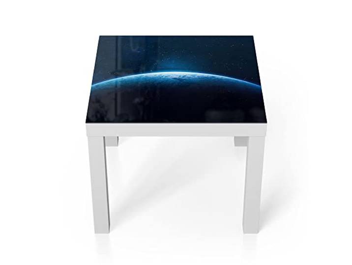 DEQORI Glastisch weiß klein 55x55 cm Motiv Heller Schein auf Erdball ausgefallener Beistelltisch aus Glas Hochglanz Couchtisch fürs Wohnzimmer moderner Couch Tisch mit Design