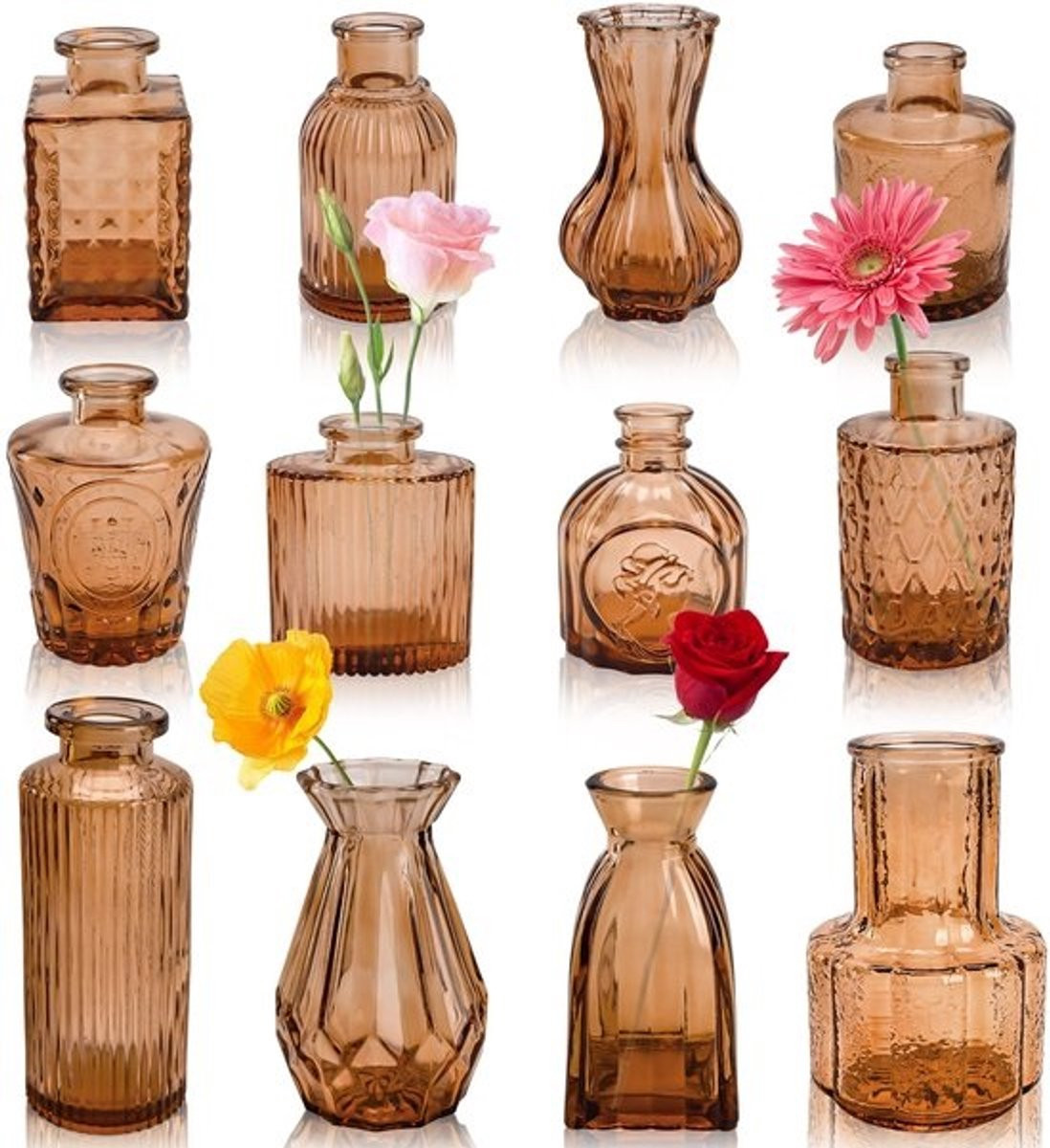 Set van 12 amberkleurige vazen voor bruiloftdecoratie