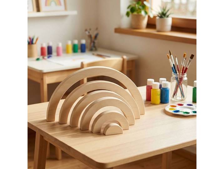 Holzdeko Regenbogen zum Aufstellen, Dekoration zum Bemalen und Gestalten, 24 x 12 x 2 cm