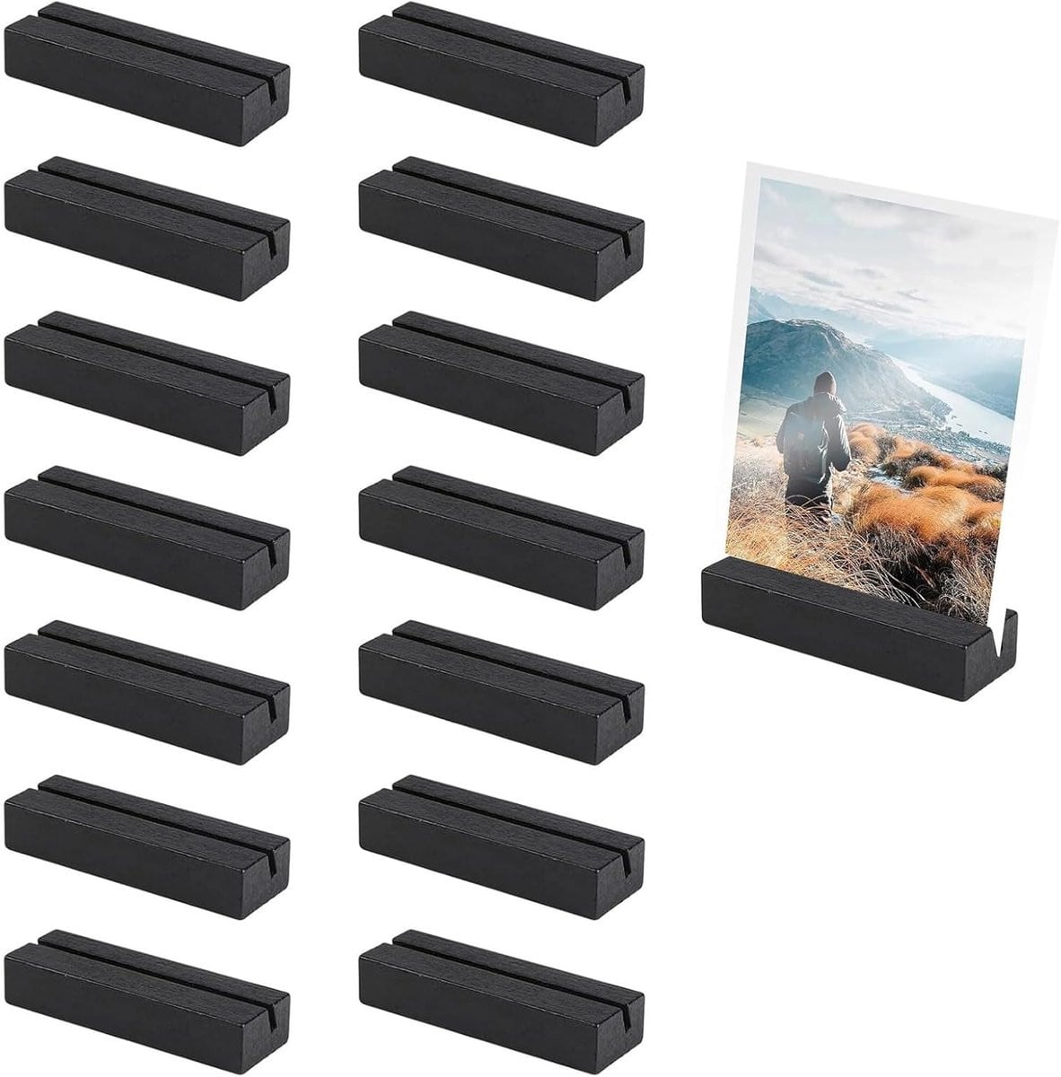 SnelShoppen 14x Houten Kaartenhouder - Multifunctionele Fotohouder en Menu Kaartenhouder voor Restaurants, Tafelnummers en Plaatskaarten