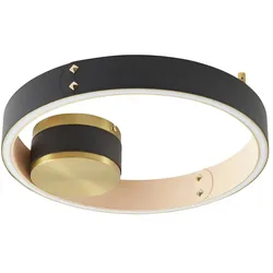 KHG LED-Deckenleuchte  Kunstleder schwarz/goldfarben   , schwarz , Maße (cm): H: 5  Ø: 40