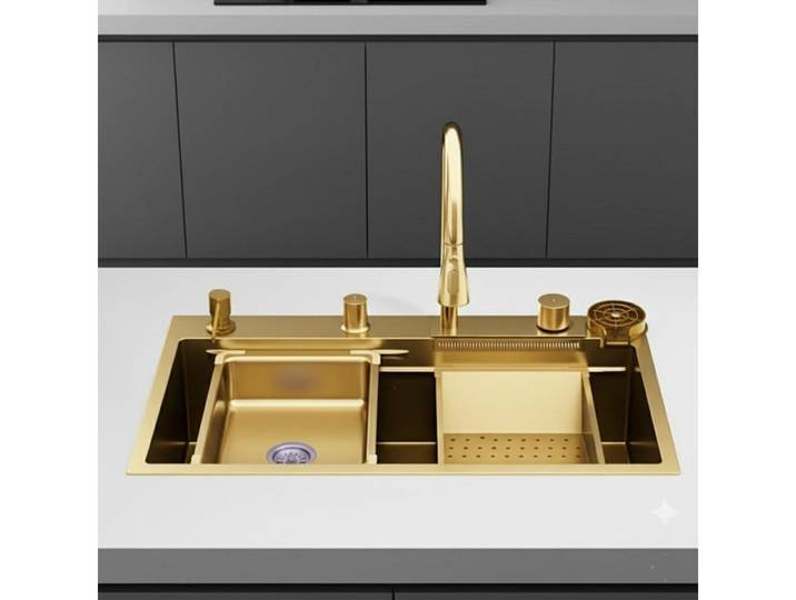 Faizee Home Edelstahlspüle Premium Küchenspüle Viele Farben Wasserfall Küchenarmatur Zubehör Set
