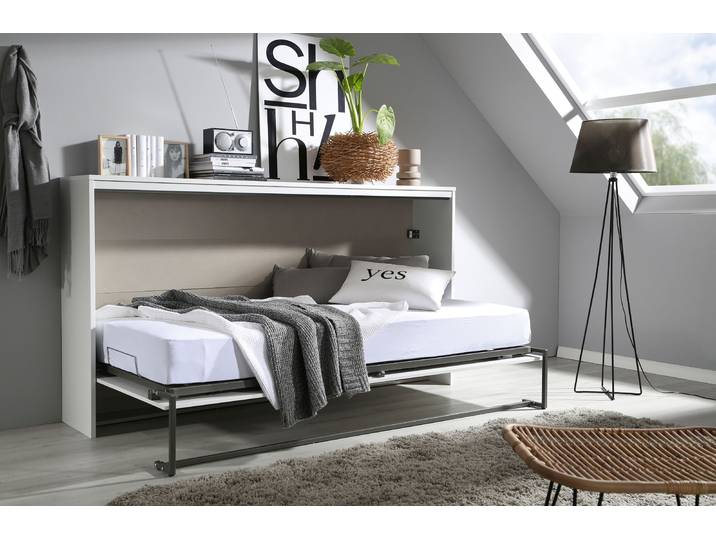 Quer-Klappbett Tamino 90 x 200cm Front & Korpus: Spanplatte, lackiert Gestell: Metall, lackiert Weiß