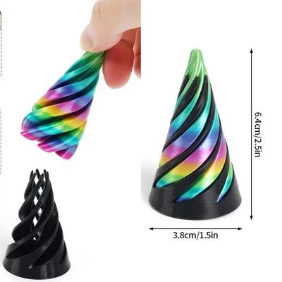 3D Printed Rotating Pyramid Fidget Toy Anti Stress Spiral Cone 12 s