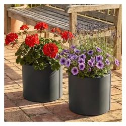 Ethick, Blumentopf, 2er-Set Moderner Blumentopf Rund Ø38cm in Anthrazit, Pflanzkübel 19L aus Kunststoff für Innen & Auss (38 x 32 cm)