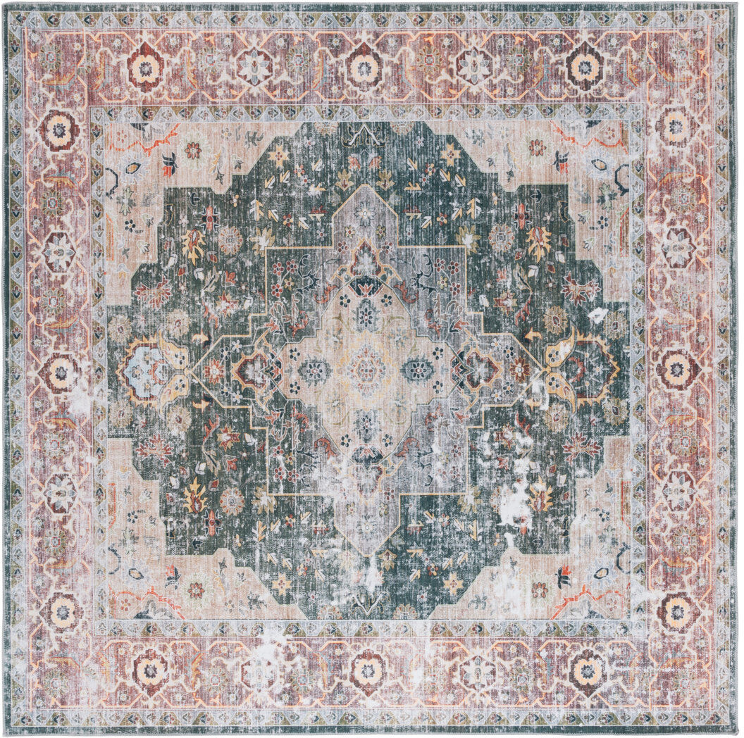 Langley Street Arizona Eckart Machine Washable Non-Slip Area Rug in Green & Beige Green Square 183 cm