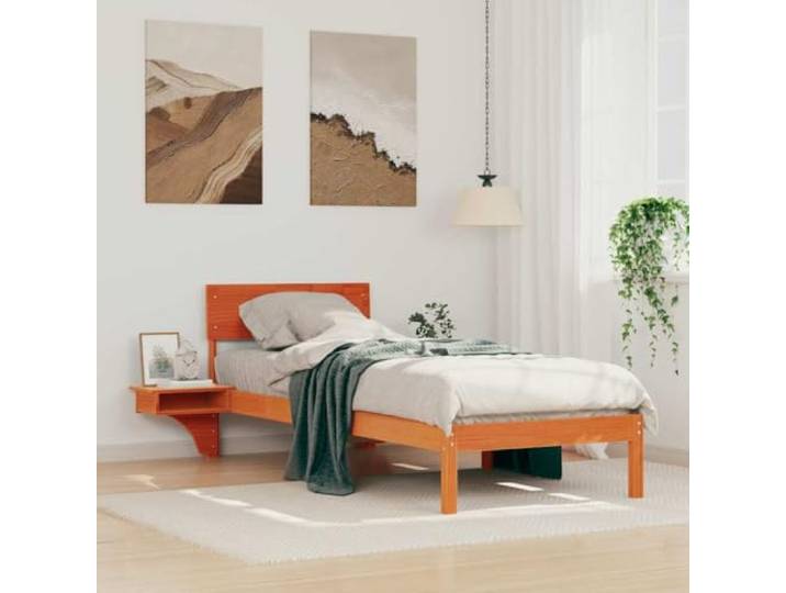 Emmtore Bettrahmen Massives Kiefernholz, Rechteckiges Design Wachsbraun,75 x 190 cm