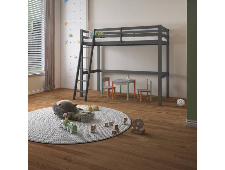 Massives Hochbett Rogsta 90 x 200cm Grau/Kiefer Grau