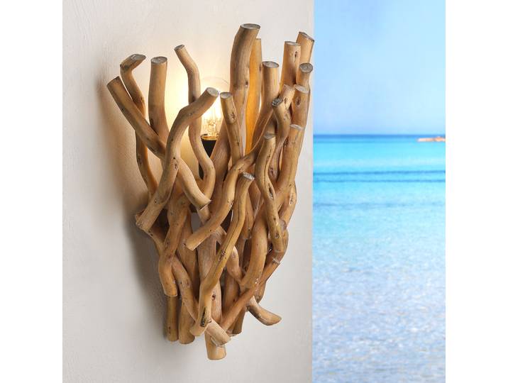 Applique murale Agar 24 x 46 x 15cm Beige Matériau : Bois manufacturé Surface en bois : Brossé E27