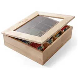 Hendi Teebox 12 Faecher Holzbox mit Sichtfenster, Tee Zubehör, Braun