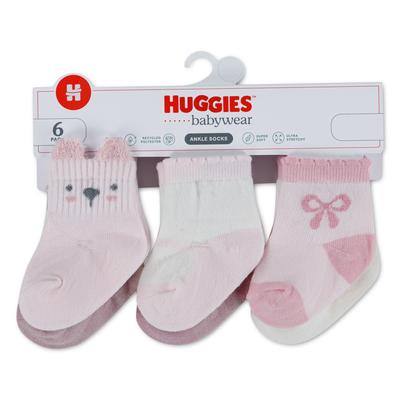 Kurzsocken HUGGIES BABYWEAR "HGHG 6PK QUARTER SOCK", Mädchen, Gr. 3, rosa (primrose pink), Materialmix, gemustert, normal, Socken, 6er Pack Baby-Socken mit Tier-Motiven/für Girls