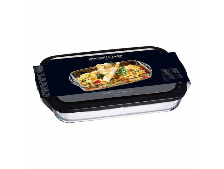 Ritzenhoff Breker Auflaufform MIT Frischhaltedeckel Cucina schwarz 3,85 Liter, Schwarz, Glas, Rechteckig, 26x7x41 cm, Kochgeschirr, Auflaufformen