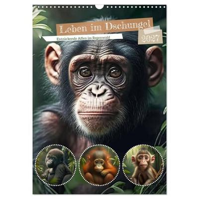 Leben im Dschungel. Entzückende Affen im Regenwald (Wandkalender 2027 DIN A3 hoch), CALVENDO Monatskalender