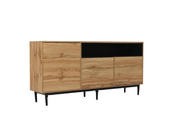 MC Star Sideboard Moderner sideboard aus Holz mit drei Türen und Regalen (160 x 35 x 76 cm, Einfache Montage, platzsparendes Design, robust und zuverlässig)
