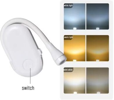 Inspire Select Portable LED Book Lamp Clip On Reading Light With 3 Color Modes, Eye Protection For Bedroom Study Bedside white Book Light