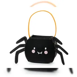 PartyDeco Spinne Tasche für Süßigkeiten 18x8x35cm Filz - Süßes oder Saures Sammeltasche Spinnentasche Halloween Kindergeburtstag Fasching Beutel Schwarz