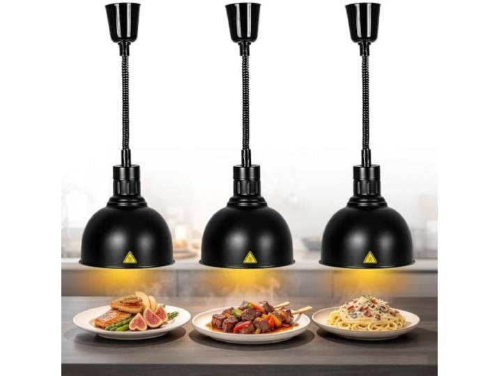 VFDZ Wärmelampe Küche Hängend, Höhenverstellbar 60-180cm(3,C-25cm) Wärmebrücke Gastronomie mit 250W Glühbirne, Warmhaltelampe für Restaurant, Buffet, Hotel und Catering, 250W 220V