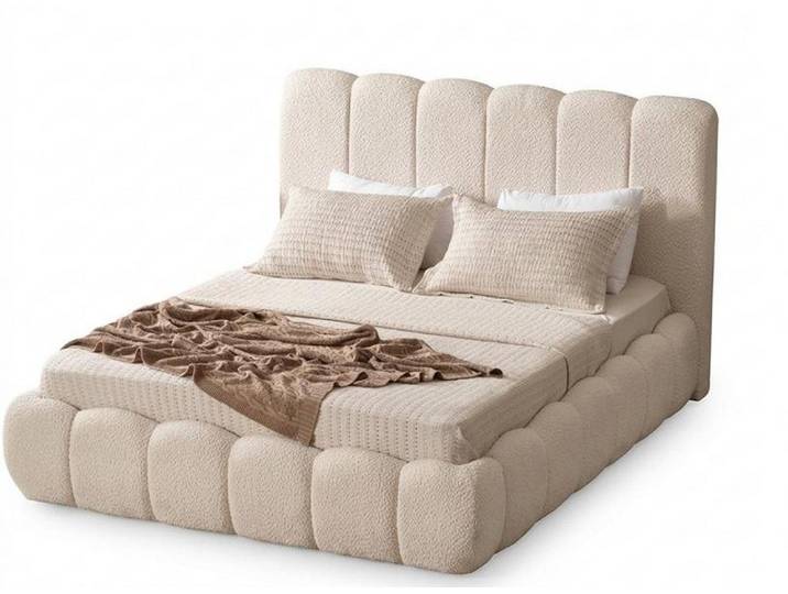 JVmoebel Polsterbett Doppelbett weich bequem beige Beleuchtung beige modern neu, Made in Europa