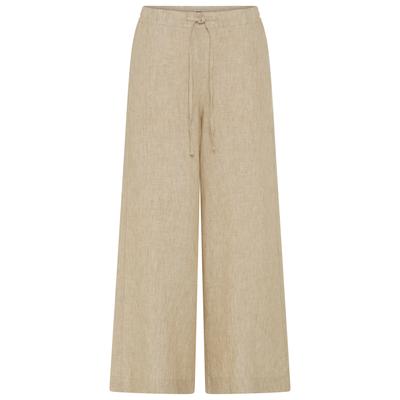 Leinenhose MAC "CALLIE cropped", Damen, Gr. 36, N-Gr, beige (almond beige melange), Web, Obermaterial: 100% Leinen, gestreift, normal lang, Hosen, gestreift mit Kordelzug