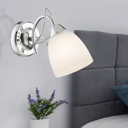 Wandleuchte Chrom Wandlampe Glasschirm Treppenhausleuchte Spotlampe, 1x E27 Fassung, BxHxT 11x19x24 cm