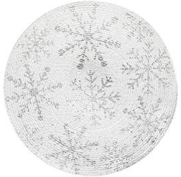 IH Casa Decor Foil Printed Snowflake Cotton Rope Placemat (Silver) - Set of 12