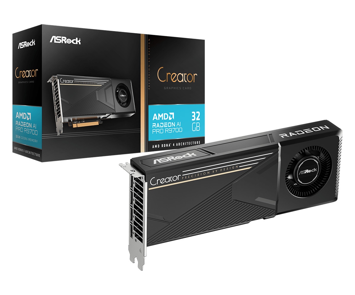 ASROCK Radeon AI Pro R9700 32GB Creator Grafikkarte, GDDR6 4x DP 90-GA5XZZ-00UANF