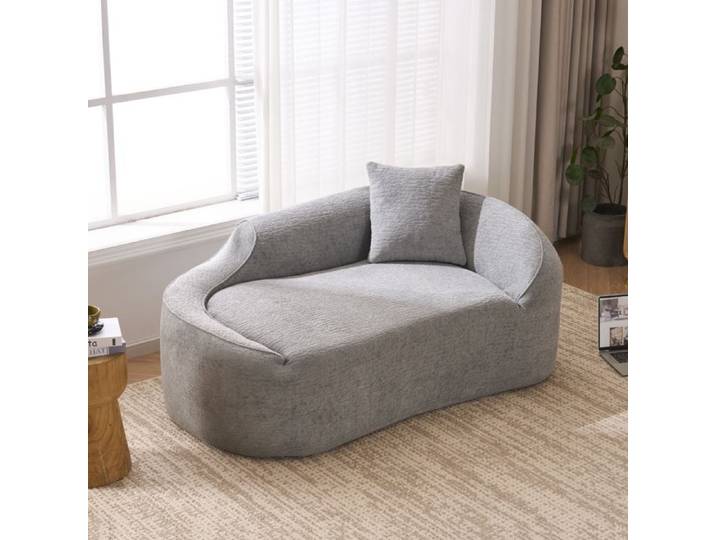 Méridienne 2 places incurvée 155x96x65cm Chenille Gris Canapé sans montage Mousse Emballage roulé