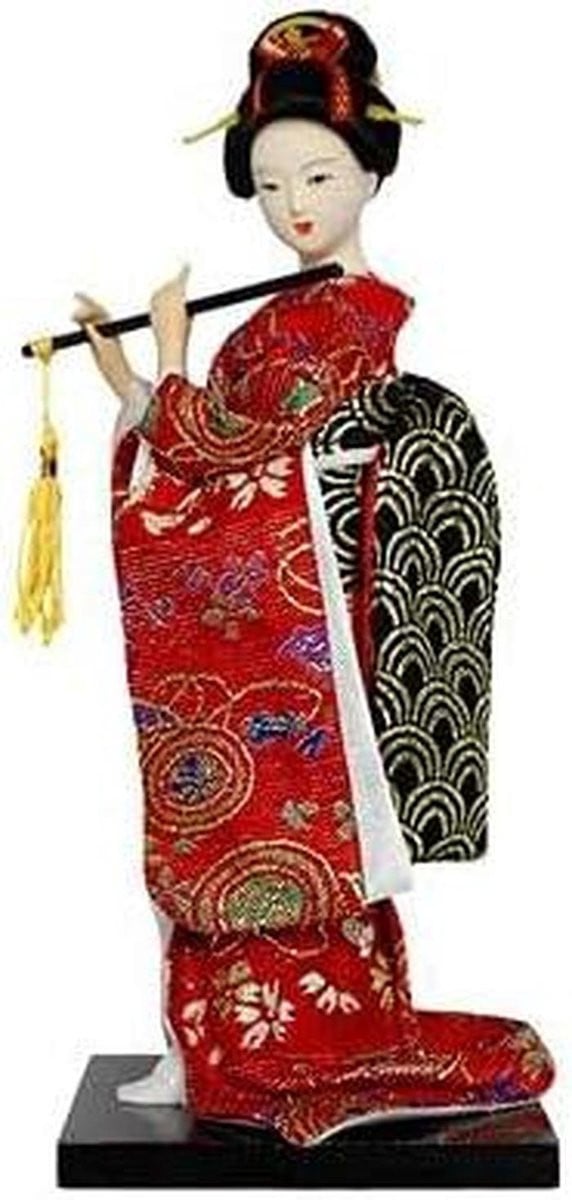 Handgemaakte Japanse Geisha Decoratie Pop voor op je bureau, Meerkleurig, Hoogte: 25 cm