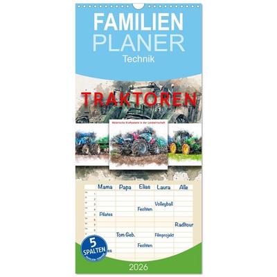 Familienplaner 2026 - Traktoren - malerische Kraftpakete in der Landwirtschaft mit 5 Spalten (Wandkalender, 21 x 45 cm) CALVENDO