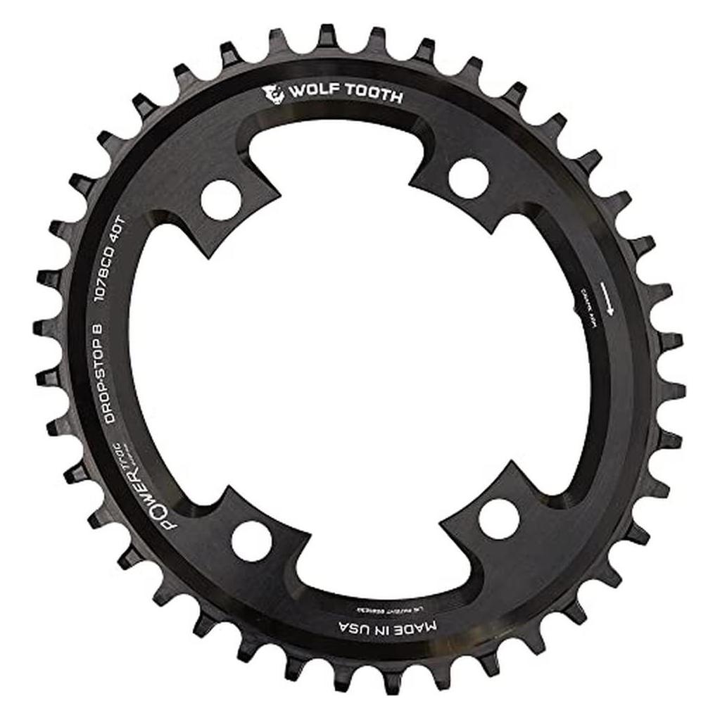 Wolf Tooth PowerTrac Elliptical Gravel/CX/Road Kettenblatt, 107 BCD, 4-Loch, 40 Z., black (40) (30162050)