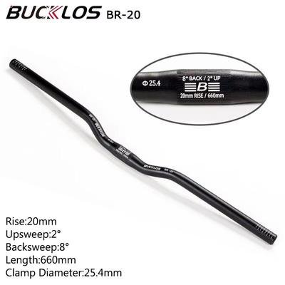 BUCKLOS ProFit Alloy MTB Handlebar Choose 31.8 Mm Or 25.4 Mm Clamp, 620 660 720 780 Mm Width 25.4 660 20mm black