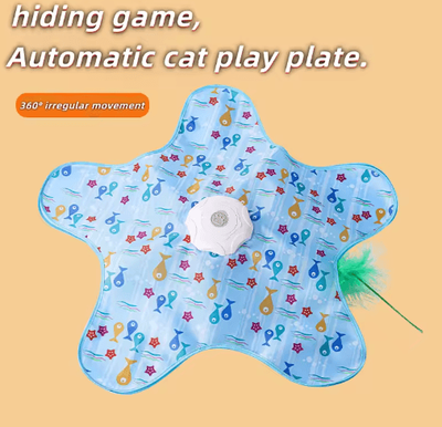 Inspire Picks HideNHunt Automatic Cat Hunting Blanket Toy With Rotating Teaser Wand fish