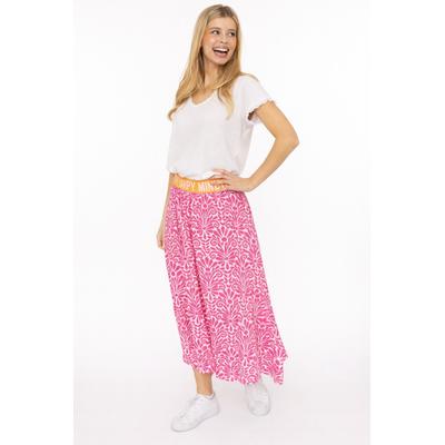 Maxirock ZWILLINGSHERZ "Geometric Flowers", Damen, Gr. L/XL, pink, Web, Obermaterial: 100% Viskose, Röcke Maxirock, Florales Muster, Gummizug mit Schrift, leichtes Material, knöchellang
