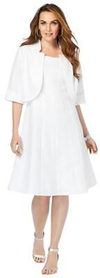 Plus Size Women's Plus Size Elbow Sleeve Fit-and-Flare Dress with Bolero Jacket - 2-Piece Suit by Roaman's in White (Size 34 W)