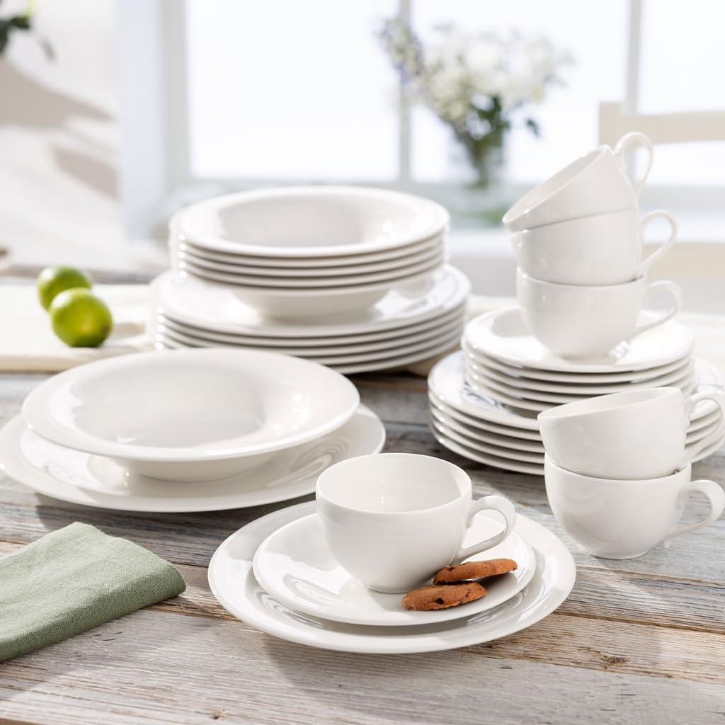 Essential Starter-Set 30-teilig, Weiß, Spülmaschinenfest & Mikrowellensicher, Komplettset für vielseitige Tischarrangements, Premium Porzellan