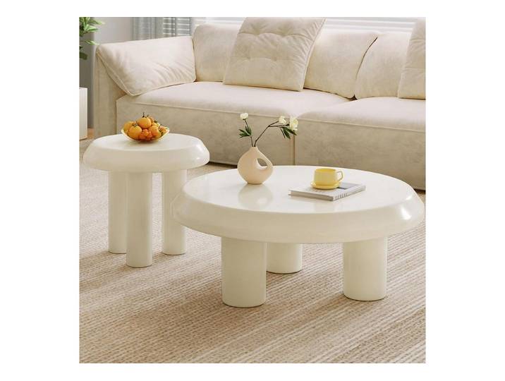 LuxusKollektion Couchtisch Couchtisch-Set rund 2-tlg. weiß (1-St)