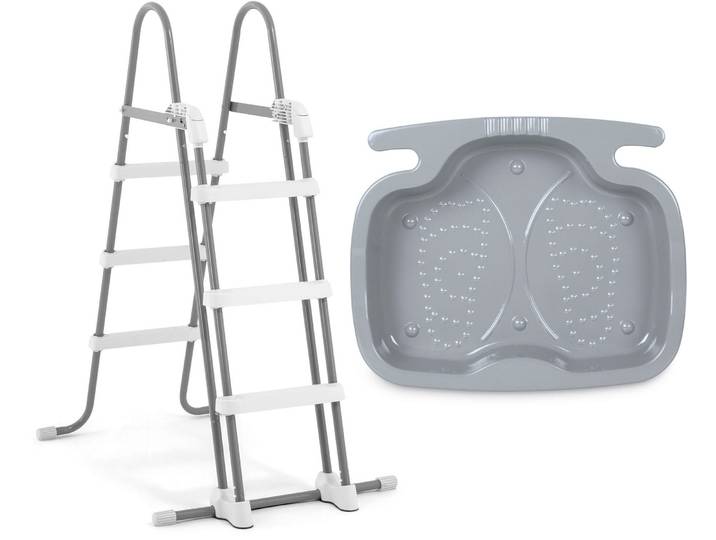 Pool-Sicherheitsleiter INTEX »28075« 91-107 cm + inkl. Intex Pool Fußbad , silber (silberfarben), B:1,17cm H:1,51cm, Kunststoff, Stahl, Leitern, Pool-Sicherheitsleiter, inkl. Intex Pool Fußbad