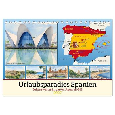 Urlaubsparadies Spanien (Tischkalender 2027 DIN A5 quer), CALVENDO Monatskalender