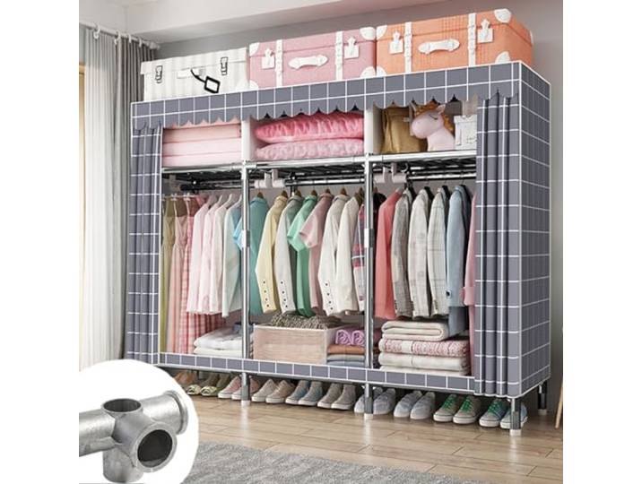Faltbarer, Tragbarer Kleiderschrank Mit Doppelvorhang Und Kleiderstange Kleiderschrank-Organizer(E)