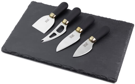 Taylor s Eye Witness Brooklyn Brass 4 Piece Cheese Knife & Slate Cheese Board Set