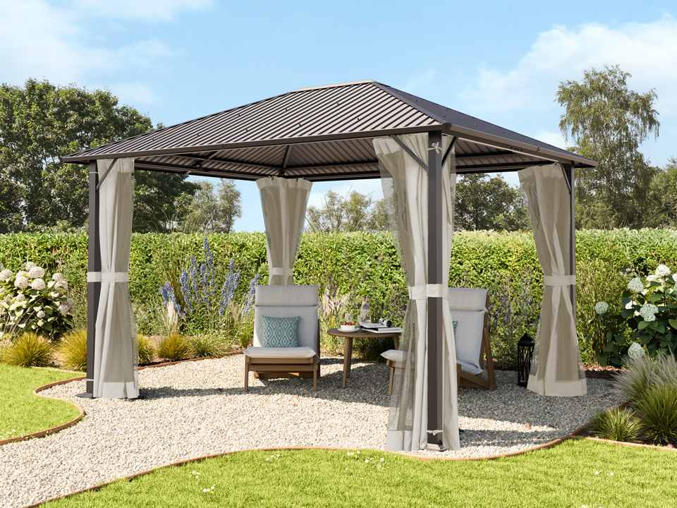 TOOLPORT 3x3,65 m Hardtop-Gartenpavillon, inkl. 4 Seitenteile, Cream - (300222)
