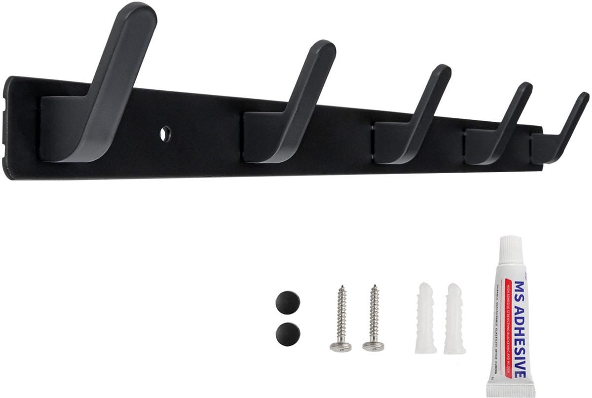 Sevenpers Wandkapstok met 5 haken, Zwart