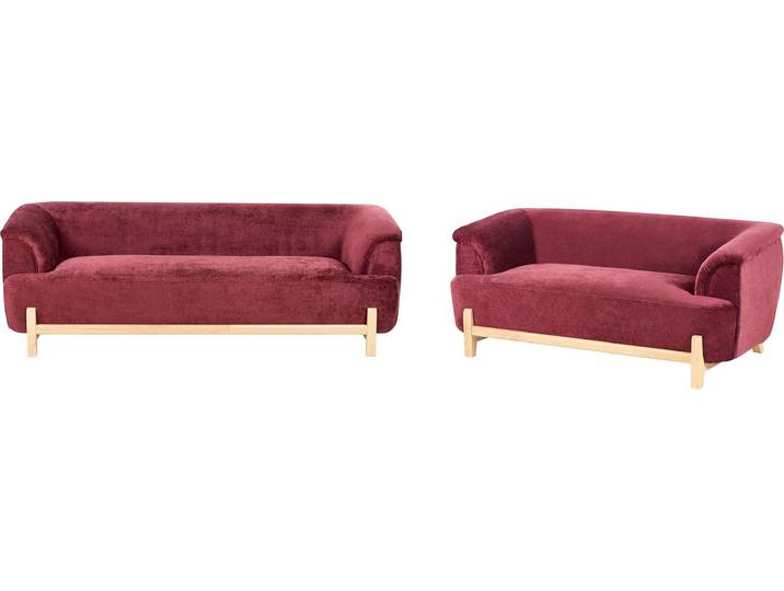 BELIANI 5-Sitzer Sofa Set Burgunderrot Chenille Stoffbezug mit Breiten Armlehnen Holzbeine Dicke Nähte Freistellbar Modernes Design Wohnzimmer Sitzgruppe