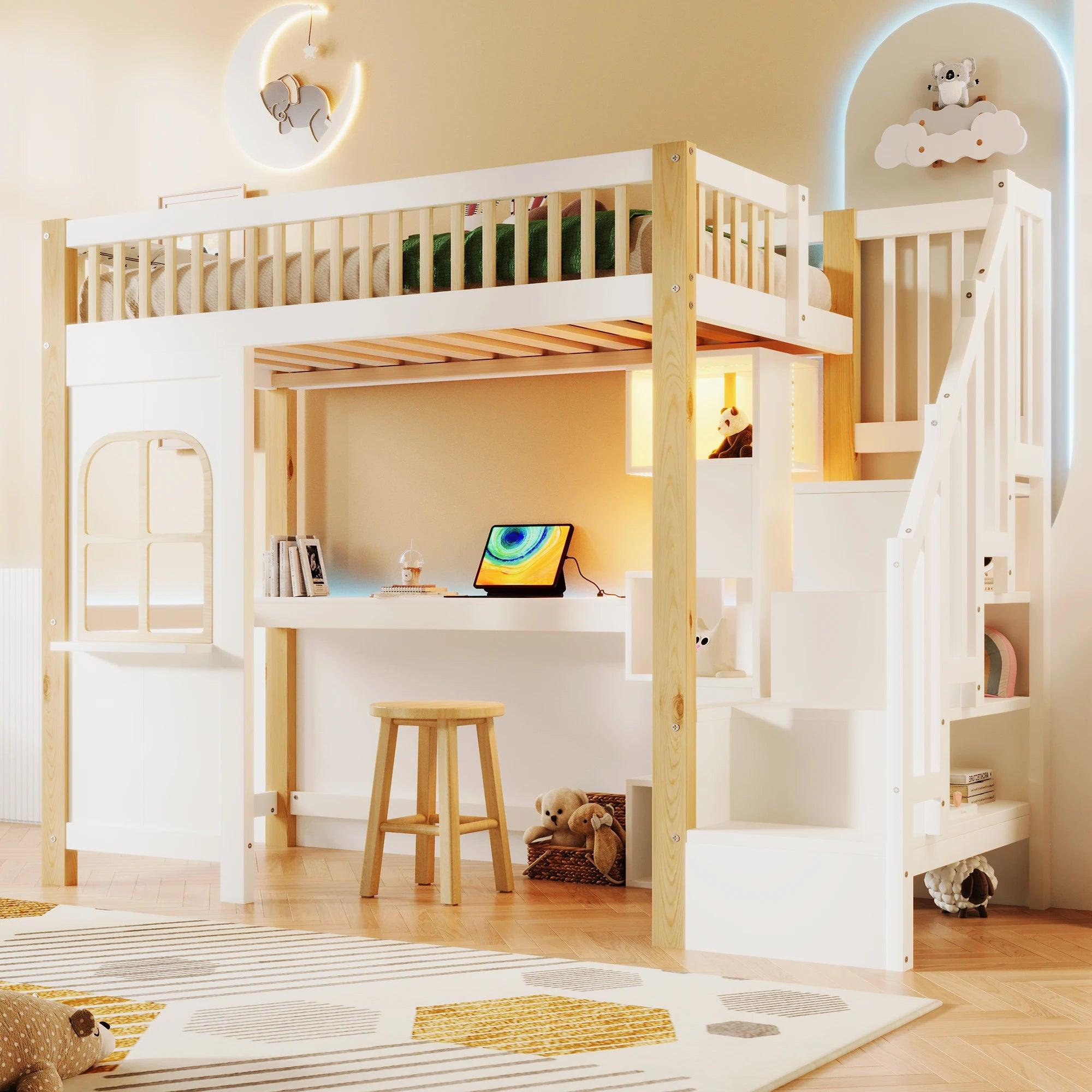 Etagenbett - Kinderbett - Stockbett - Bettgestell - Hausförmiges Bett - 90x200 cm - Massivholz