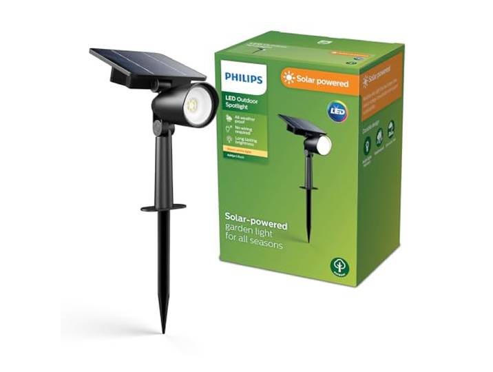 PHILIPS Ashlyn Solar-Spot/Wandleuchte für den Außenbereich, 2700 K, 150 lm, Schwarz