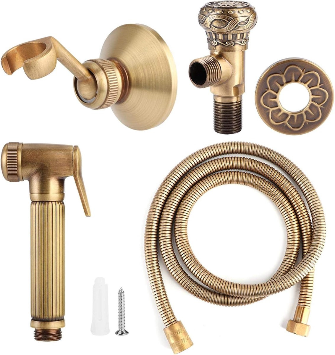 Vintage Messing Handbidet Set met Wandmontage in Brons of Zilver