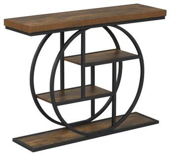 Costway 4-Tier Console Table 41 Inches Entryway Table with Storage Shelves-Brown