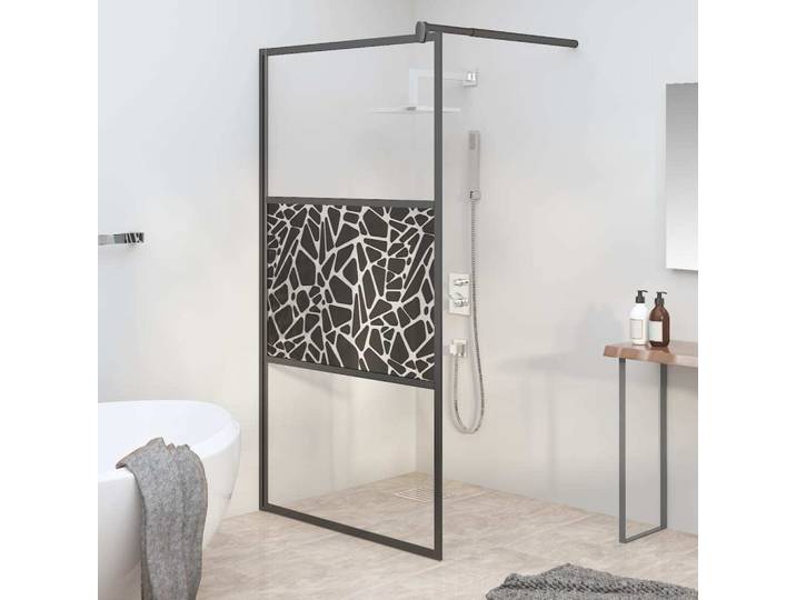 Vidaxl begehete Duschwand mit Steinmotiv 100x195 cm ESG Glas schwarz