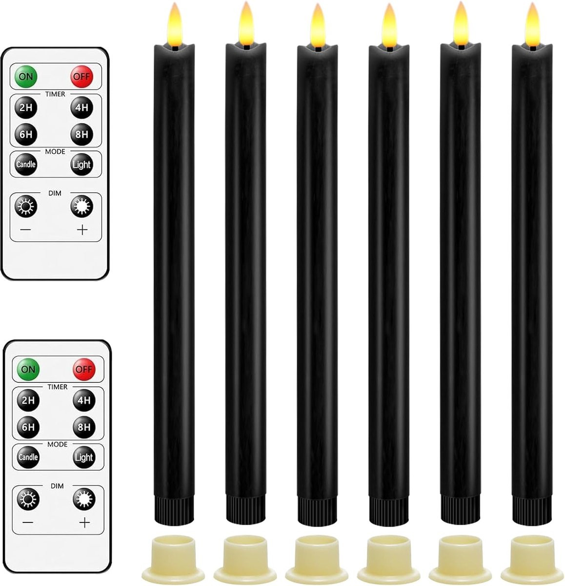 SnelShoppen Led-kaarsen met afstandsbediening, 6 stuks, zwarte lange staafkaarsen met golfdesign voor sfeervolle woondecoratie